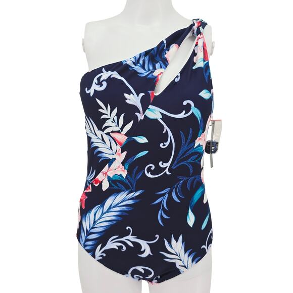 Carmen Marc Valvo One-Shoulder Cutout Navy 12 New - Picture 1 of 7